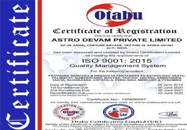 The OTABU Certificate Of Astrodevam The ISO Certificate Of Astrodevam